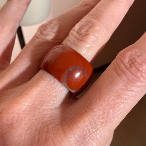 Vintage carnelian and white quartz Solid Stone Wide Band Ring - Picture 14 of 16